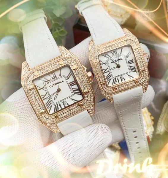 drei Nadeln Ledergürteluhr Frauen Männer quadratisch römische Diamanten Ringgehäuse Japen VK Quarz Chronograph Großhandel Herrenarmbanduhr Business Boyfriend Tischgeschenke