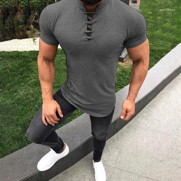 Magliette da uomo uomo abbigliamento estivo in stile estivo europeo arrotonda il collo tondo slim cotone in cotone solido topve casual a maniche corte