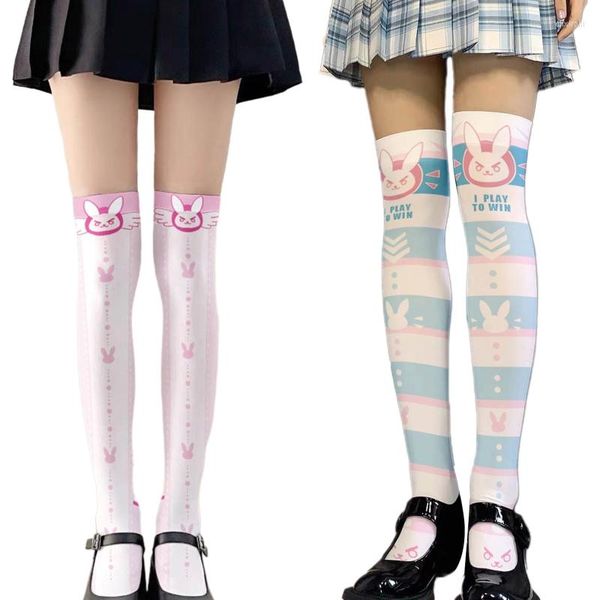 Frauen Socken 573B Japanischen Stil Cartoon Wütend Drucken Oberschenkel Hohe Strümpfe Mädchen Lolita Kawaii Anime Cosplay Über Knie