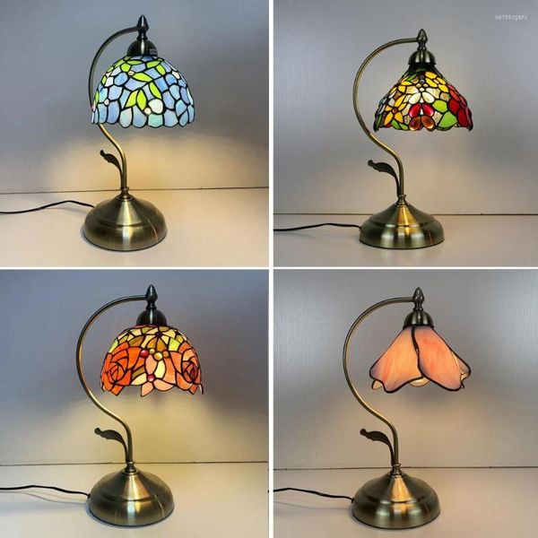 Lampade da tavolo Tiffany Stained Glass per soggiorno Lampada da scrivania vintage mediterranea Camera da letto Led Stand Light Fixture Home Art Decor