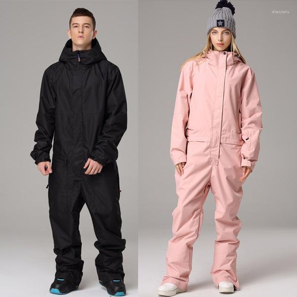 Jaquetas de esqui One Piece Ski Suit de esqui feminino Jaqueta de snowboard ao ar livre Menina com capuz macacão de macacão à prova d'água