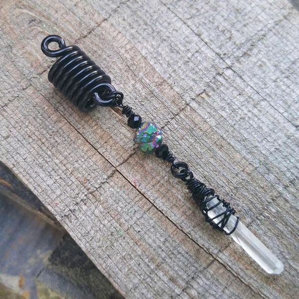 Haarspangen Dreadperle Titan Quarz Pfauenperlen Schwarz Loc HeatherfishCreations