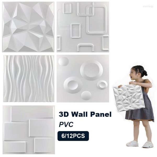 Tapeten 6/12 Stück 3D-Wandpaneel im Diamant-Design MaWhite 30 x 30 cm Tapetenwandbild Fliesen-Panel-Formaufkleber Badezimmer Küche