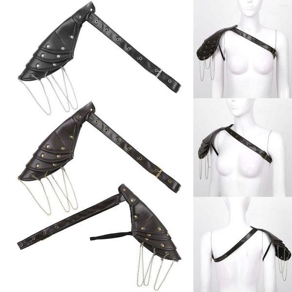 Guanti senza dita unisex gotico Steampunk PU scialle a spalla singola armature cinturino da braccio set rivetti in metallo regolabili costume cosplay