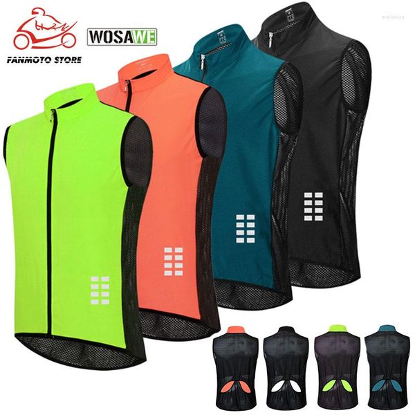 Motosiklet Giyim Wosawe Nefes Alabilir Ağ Bisiklet Yeleği Ultralight Kolsuz Jersey Döngüsü Gilet Weistcoat İnce Yansıtıcı Güvenlik