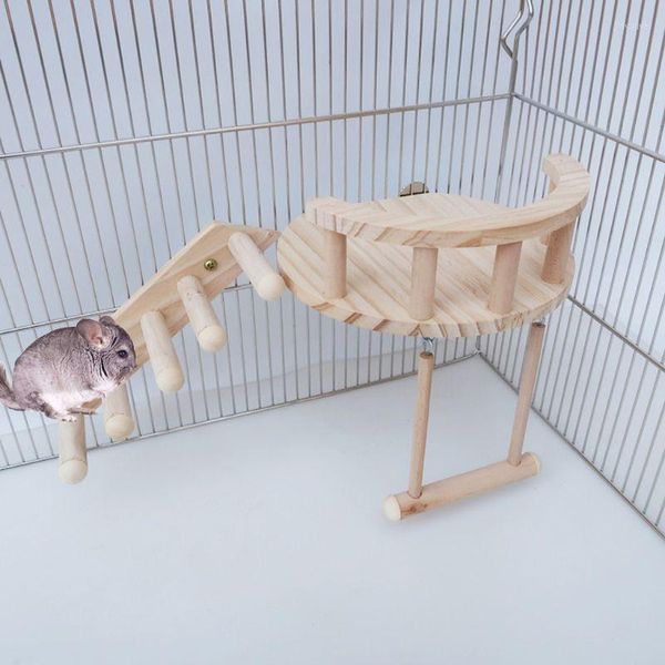 Andere Vogelbedarf 3 Stück Hamster Holzplattform Kleines Haustier Käfig Zaun Spielständer Kletterleiter Schaukelspielzeug Meerschweinchen Übung für Papageien
