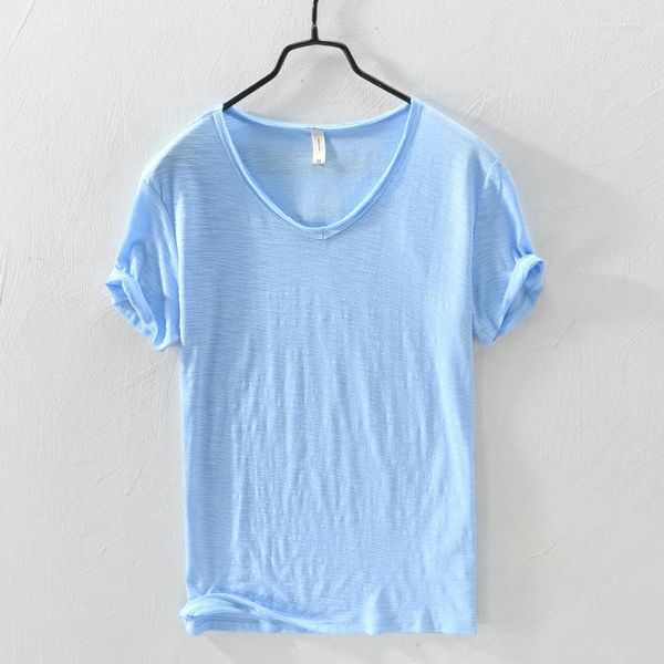 Camisetas masculinas Camisetas clássicas de cor sólida Moda masculina Vshirt de algodão em Vshirt super confortável Camiseta fina solta 10 cores