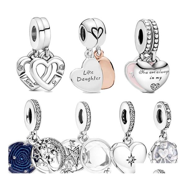 Charms 100 925 Sterling Sier Gorgeous Sisters Heart Split Charm Charm Fit Pandora Bracciale Gioielli fai da te Regalo Drop Delivery F Dhejp