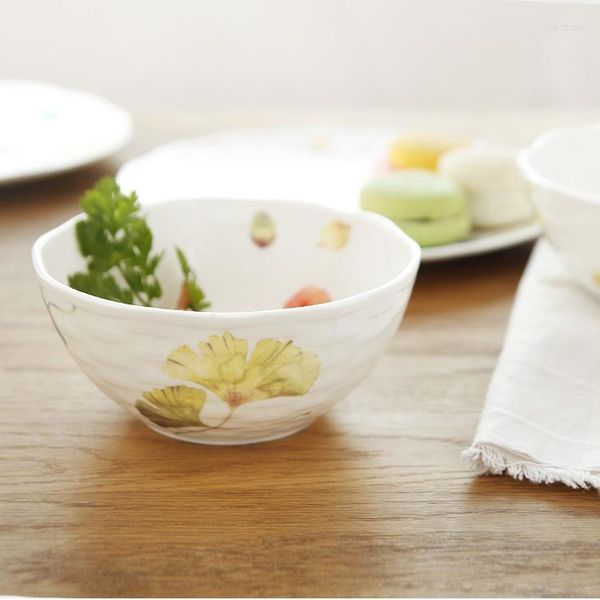 Tigelas tigela criativa Bone China com padrão de folha Sopa de arroz Salada japonesa Sweet Fruit Vajillas Restaurant Tableware ED50TW