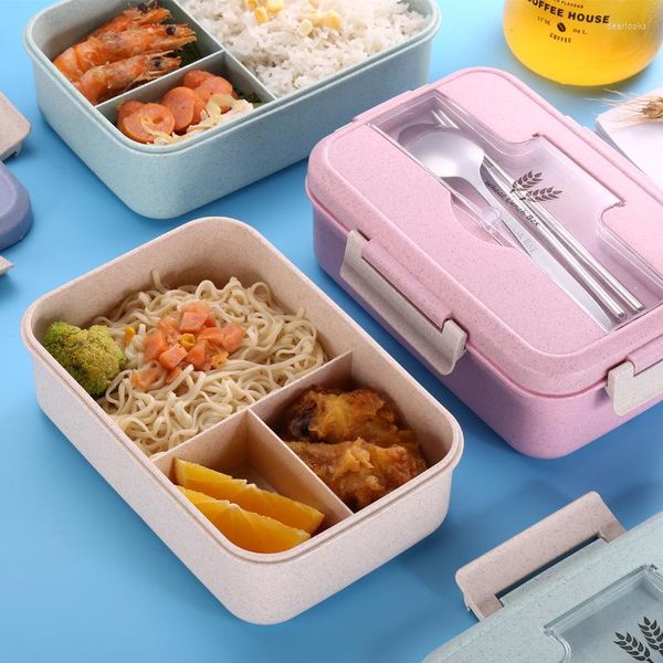 Conjuntos de utensílios de jantar 1.1L Microondas Lunch Box Wheat Stormaw Storage Storage Kids School Office School Portable Bento