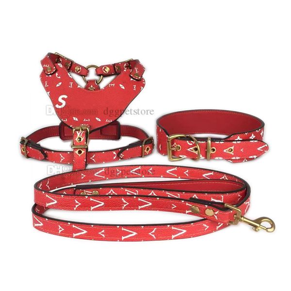 Designer Collari per cani Guinzagli Pettorine per cani in pelle Durevole Imbracatura per animali domestici resistente con cinghie regolabili Nessuna trazione Gilet per animali domestici di facile controllo per cani di taglia media Rosso XL B149