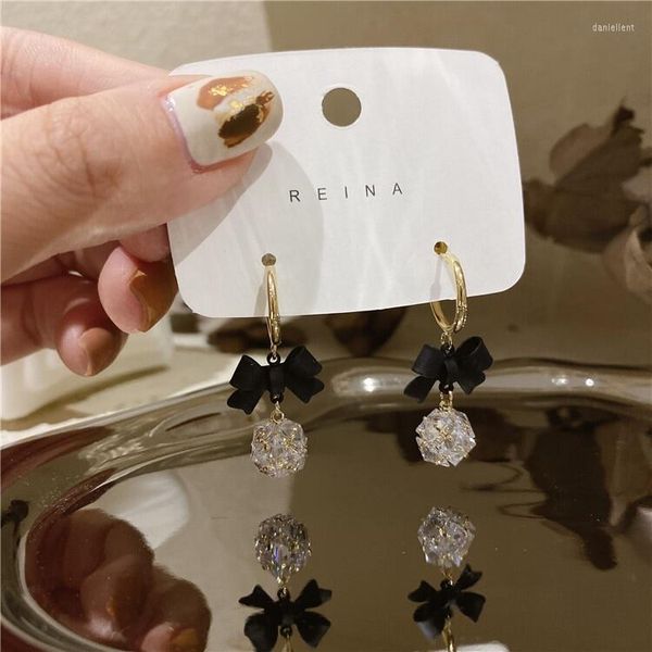 Orecchini pendenti CIFbuy Elegant Lady Black Bow Zircon Ball Pendant Ear Button Coreano Fashion Woman Girls Party Jewelry Gift Accessories