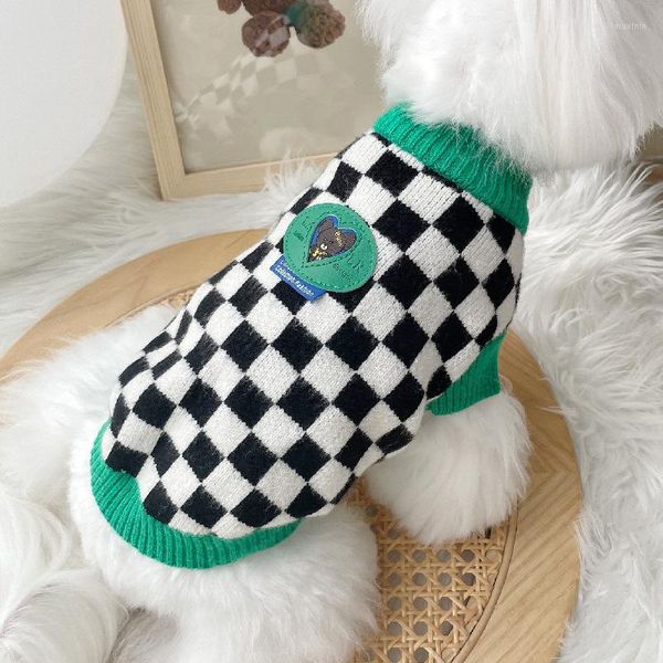 Vestuário de cachorro preto sweater de checkerboard de estimação de petdy yorkshire schnauzer maltese gato pequeno outono inverno quente