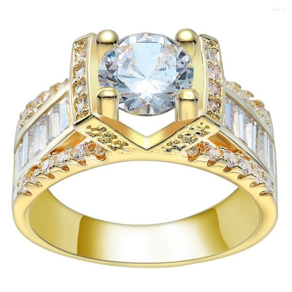 Anéis de casamento, design fofo de design de design dourado anel de cor de luxo de luxo moda feminina jóias cz zircon atacado