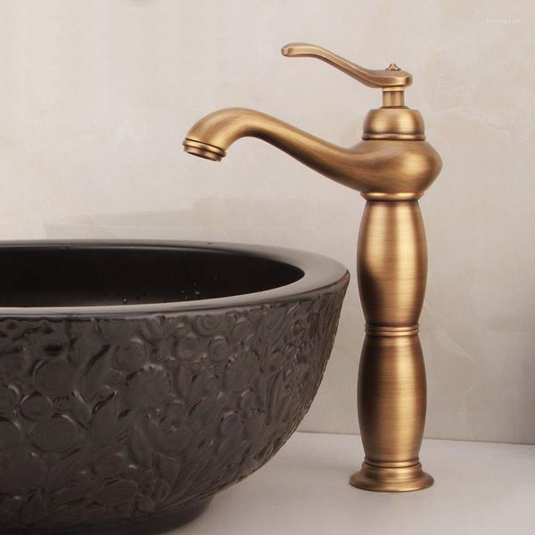 Badezimmer-Waschtischarmaturen, europäischer antiker Wasserhahn, komplett aus Kupfer, Waschbecken und Kaltwasserhahn, Waschbecken-Mischbatterien, Bronze-Finish