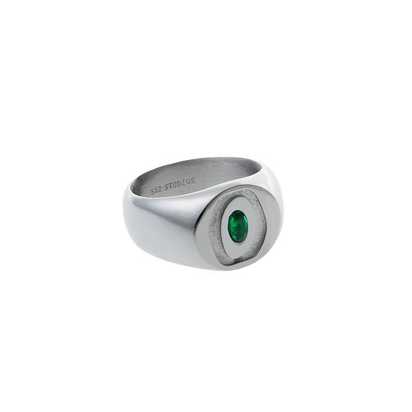 Design Original Green Zircon Ring Masculino Moda Nicho Sênior Ins personalidade de Hip-Hop Street Acessórios de jóias em forma de especial