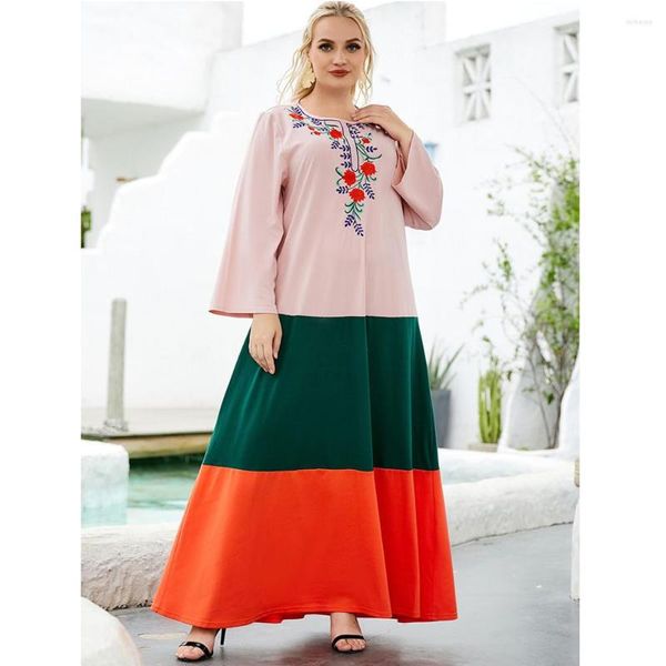 Ethnische Kleidung Plus Size Damen Langarm Stickerei Kaftan Kleid Arabisch Abaya Türkei Naher Osten Vintage Casual Maxi Robe Islamisch