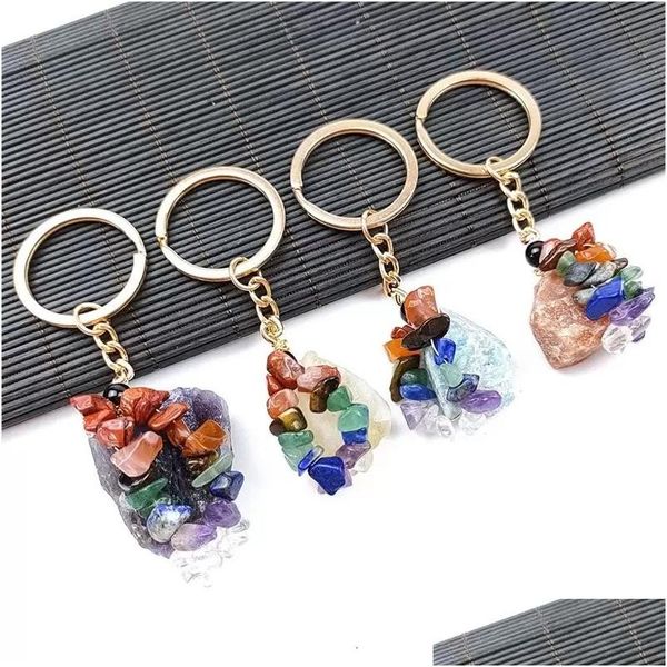 Anéis -chave artesanato folclórico gemed pedra natural anel de pedra quartzo amethyst tigre olhop kichain chave de minério de minério de meditação pingente hangbag ha dh024