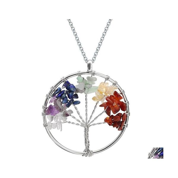 Подвесные ожерелья Дерево Жизни Кварцевое ожерелье Rainbow 7 Чакра Mticolor Natural Stone Wisdom Кожа