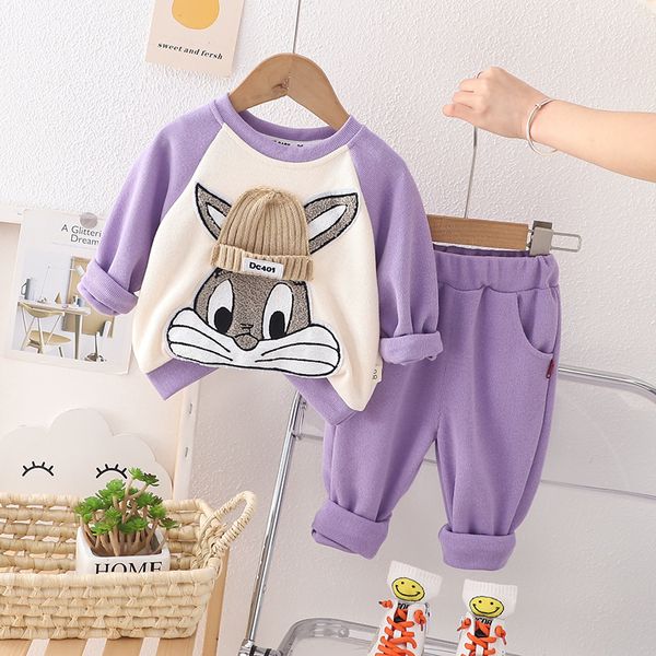 Roupa infantil de outono Roupa de meninos de meninos de roupas de meninas conjuntos de roupas infantil calça de camiseta 2 PCs Terno Cartoon Bunny Children Sportswear