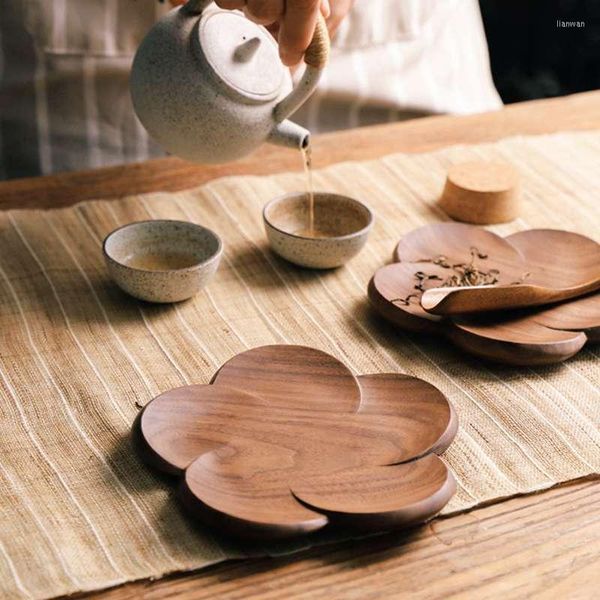 Tovagliette Tè Tazza di caffè Pad Tovagliette Decor Sottobicchieri in legno di noce Resistente al calore Resistente al calore Petalo di fiori Tappetino per bevande 1 Pz Ciotola Cuscinetti per teiera D