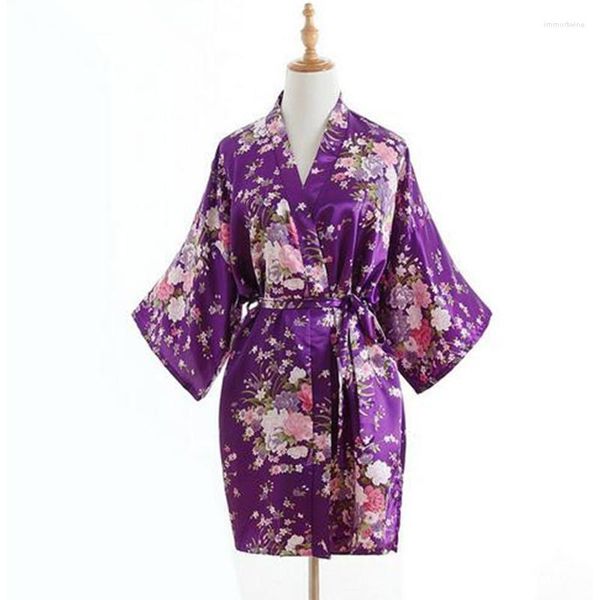 Женская одежда для сна Женщины Сексуальное короткое атласное кимоно -платье Nightwear китайский винтажный принт невесты невесты свадебная одежда
