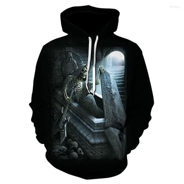 Erkek Hoodies 2022 İlkbahar ve Sonbahar Vintage Gotik Kafatası 3D Baskı Hoodietracksuits Sıradan Siyah Sweatshirt Anime Erkekler Ceket