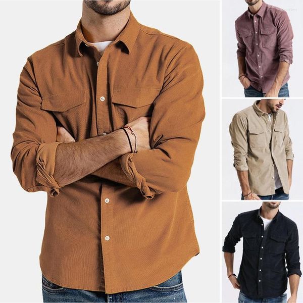 Camisas casuais masculinas Men blusas de veludo de manga comprida jaqueta de inverno de outono de bolso de bolso de bolso de tamanho grande de tamanho grande