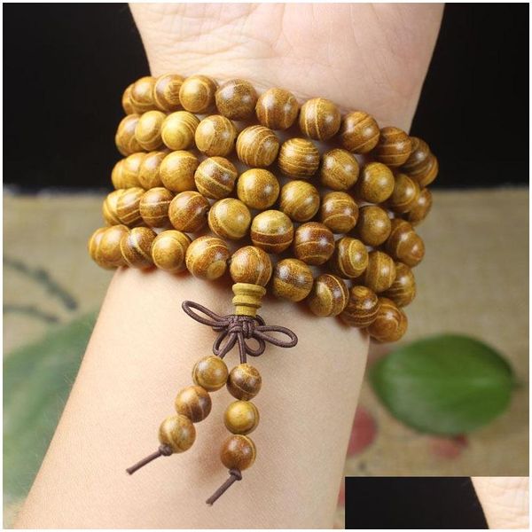 Beadered Gold Teak 8 мм 6 мм 108 Beads Браслеты и пряди мужские женские ювелирные изделия.