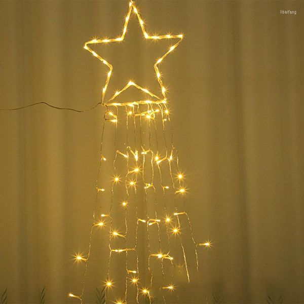 Decorazioni natalizie LED Stella a cinque punte Cascata Luci Giardino Prato Decorazione Albero Nove Trailing