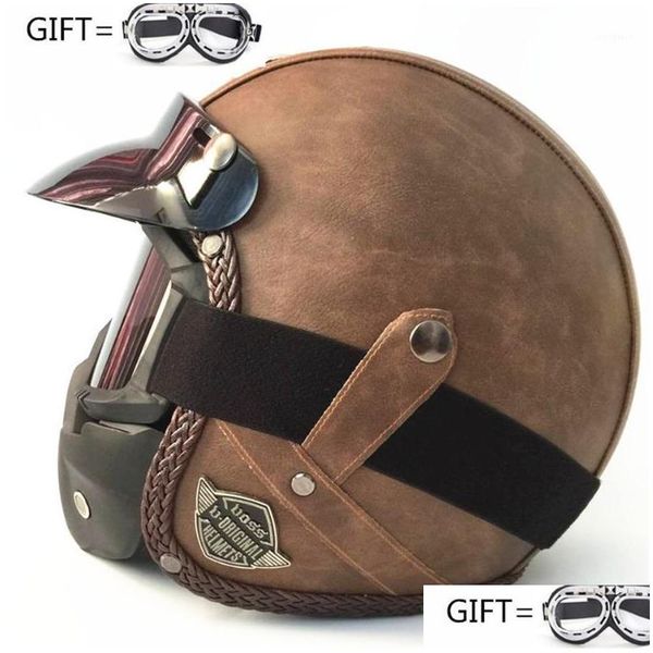 Motosiklet Kaskları Kask Küçük Kabuk Açık Yüz 3/4 Motorcross Casco Capacete Jet Vintage Retro MAE Black1 Damla Teslim Mobilleri MOT DHGFZ