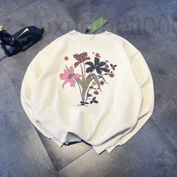 Erkek Hoodies Sweatshirts Tasarımcı Sonbahar Kış Yeni G Arka Baskı Renk Çiçek Yuvarlak Boyun Kazak Terry Sıradan Gevşek Üst Vücut BQ1A