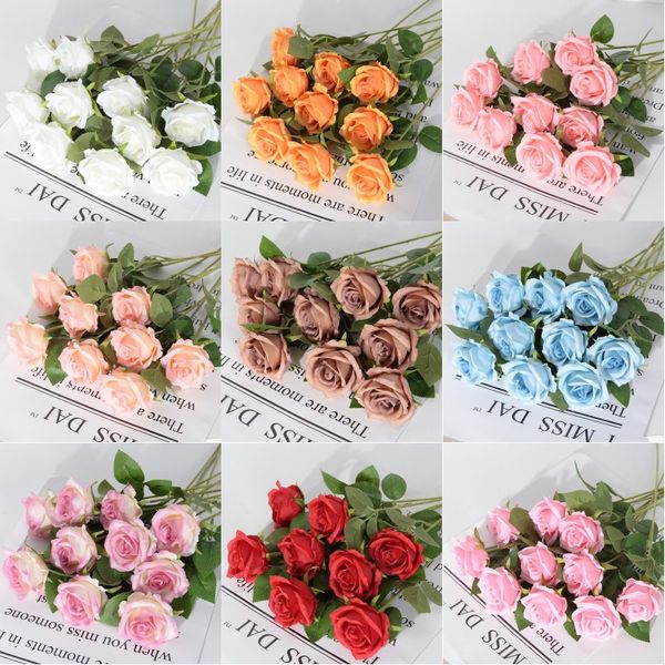 Flores de rosa artificial Flor de rosa de seda falsa para o jardim de jardim de casamentos de casamento Decorações de peças de casamento