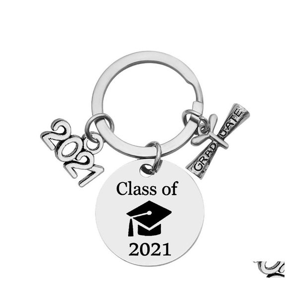 Schlüsselringe 2021 Edelstahl Schlüsselbund Graduierten -Saison Souvenir Kette Keyring -Abschlussgeschenke Positive Energieschmuckzubehör Dhdnr