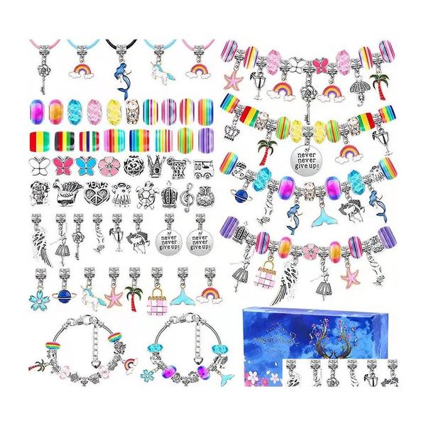 Altri set di gioielli 112 pezzi Confezione fai da te come regali di Natale per bambini Perline di fascino Fit Bracciale Collana Charms Accessori pendenti per Sn Dh8Bg