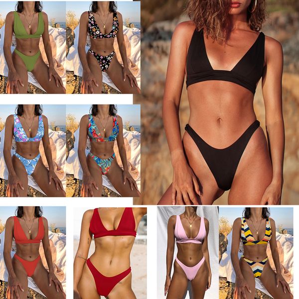 Mulheres sexy de duas peças de duas peças 25 cores multicoloras e estampas sólidas Design Design Swimwear QJ2025 Moda de verão Sporty Beach Terno de praia