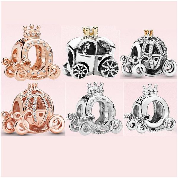 Charms Luxury 925 Sterling Sier Perline fai da te Perline in oro rosa Corona Lady Gioielli Regalo Ciondolo auto zucca originale per Pandora Fashion Dhlti