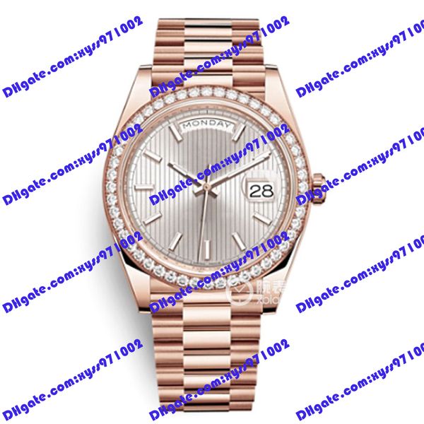 Hochwertige Herrenuhr 2813, automatische mechanische Uhr 228345RBR, 40 mm, silberfarbenes Zifferblatt, Diamantring, Roségold-Edelstahl-Armbanduhr, Kalenderanzeige