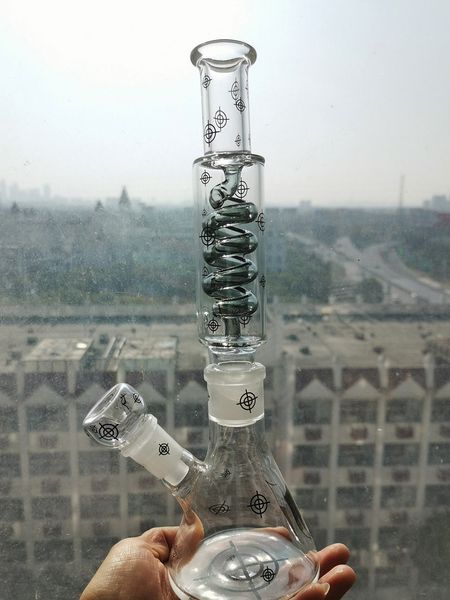 10.6 pollici Beaker Dab Rigs cSmoking Tubo di vetro Recycler Bong d'acqua in vetro Bobina congelabile con ciotola da 14 mm