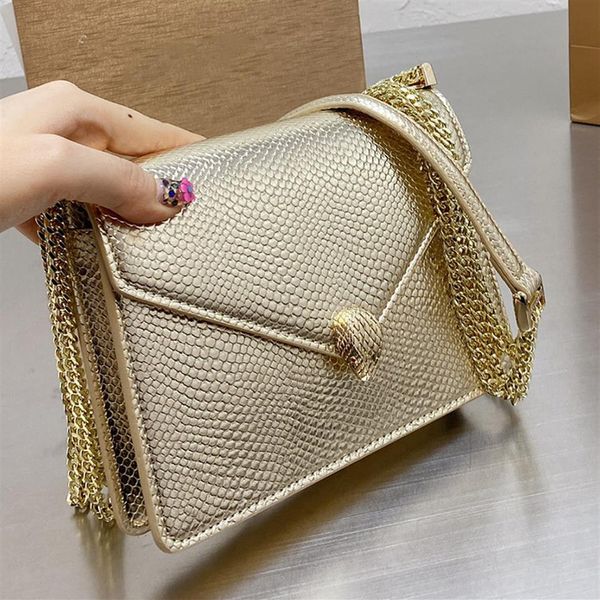 Designer Damen Serpentine Umhängetasche Luxurys Designer Taschen Italien Marke Golden Snakehead Lock Flap Handtaschen Schlangenhaut Echt L328k
