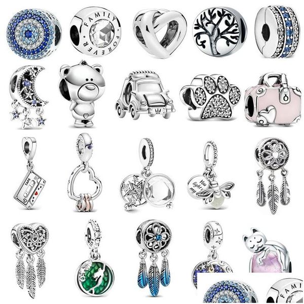 Charms New S925 Sterling Sier Beads Luxury Classic Feather Beaded Fai da te Ciondolo con marchio Original Fit Pandora Dream Catcher Bracciale Fa Dhrha