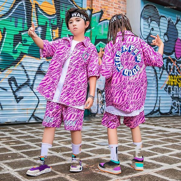 Set di abbigliamento Camicia oversize con stampa zebrata Hip Hop per bambini T Top Streetwear Pantaloncini estivi per ragazza Ragazzo Costume da ballo Set di vestiti