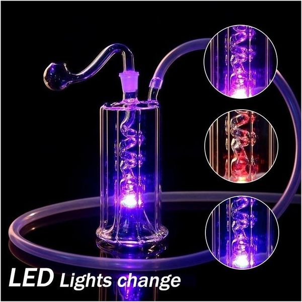 Tubi per fumatori Led Narghilè Tubo di vetro Cambia colore Bong leggeri Dab Oil Rig Percolatore Gorgogliatore Acqua Shisha portatile Narghilè Cenere con T Dhug5