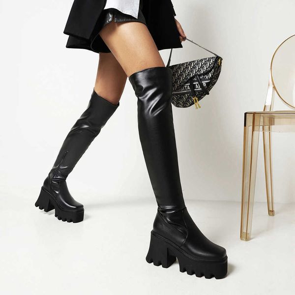Верхние ботинки супер высокопоклонные квадратные носки для женского водонепроницаемой платформы для женского панк-стиля повышенная подошва модный 221213