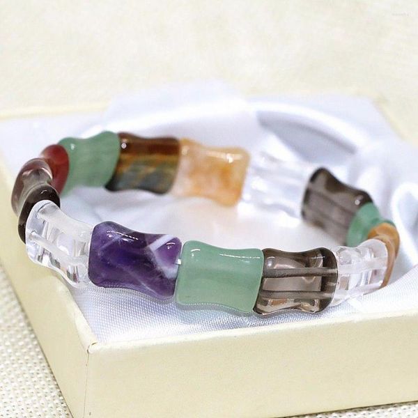 Bracciale rigido Natural12 15mm Calcedonio multicolore Giade Occhi di tigre Bracciale con perline di pietra 7,5