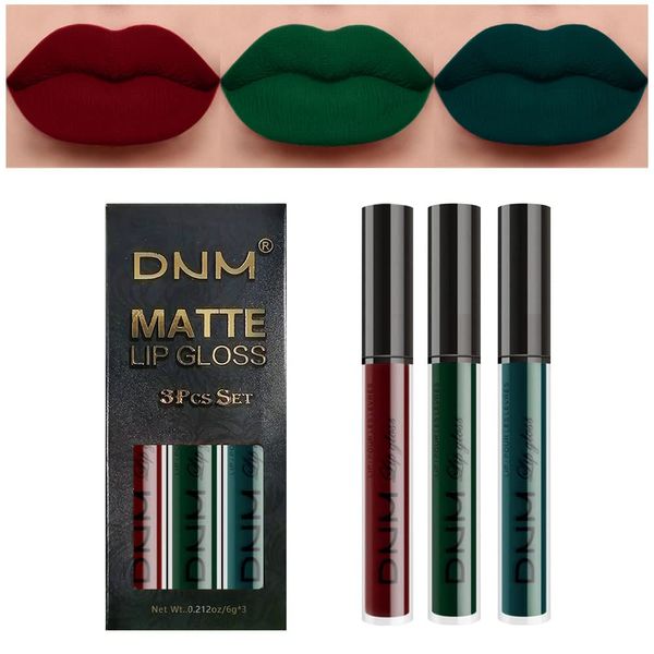 Conjunto de batom 3pcs de cor escura l￭quido fosco durar ￠ prova d'￡gua ￠ prova d'￡gua ￠ prova de maquiagem de maquiagem de mancha labial profunda fosca