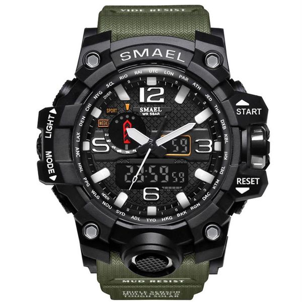 SMAEL BRAND MEN Sports Watches Display Dual Digital LED digital LED eletr￴nico Rel￳gios de 50m de nata￧￣o ￠ prova d'￡gua Rel￳gio1545 Clock2201