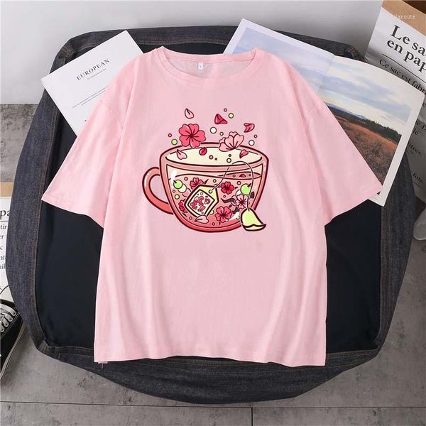 Camisetas masculinas 2022 Cartum de café de leite Harajuku camiseta de verão Fashion casual Rua diária Top Pure Crew Crew pescoço Kawaii Roupas