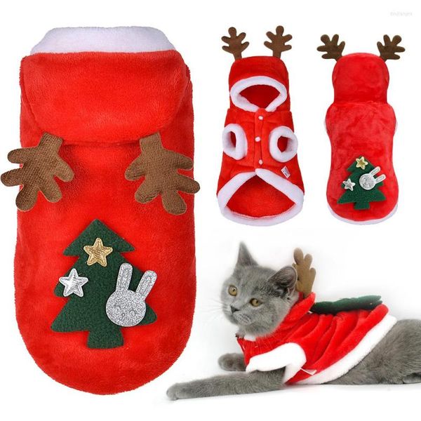 Trajes de gato roupas de Natal Cão pequeno Papai Noel Claus fantasia de gatinho terno de filhote de cachorro Capuzes Acessórios para roupas de estimação de animais de estimação