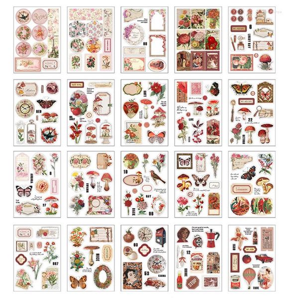 Confezione regalo vintage fai da te scrapbook adesivo libro per journaling 20 fogli/168 pezzi adesivi farfalla floreale natura impermeabile scrapbooking